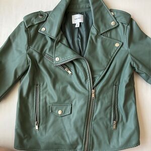 Nine West Faux Leather Moto Jacket Size XS Green Soft Fit